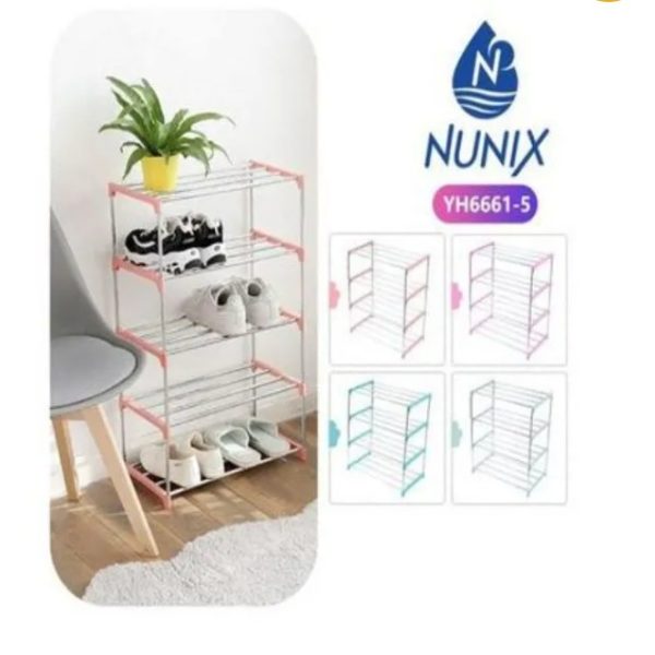 Nunix shoe rack 5 tier Black. Green, Pink, and Blue.